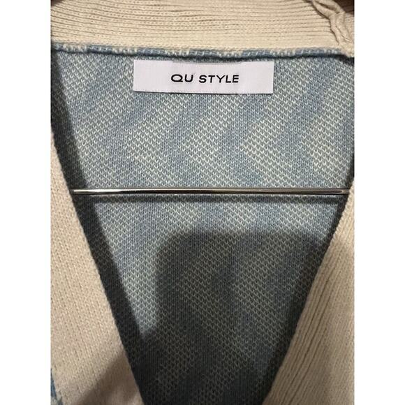 Qu Style Retro Funky Cardigan Sweater One Size Blue White Contemporary Modern - Picture 3 of 8